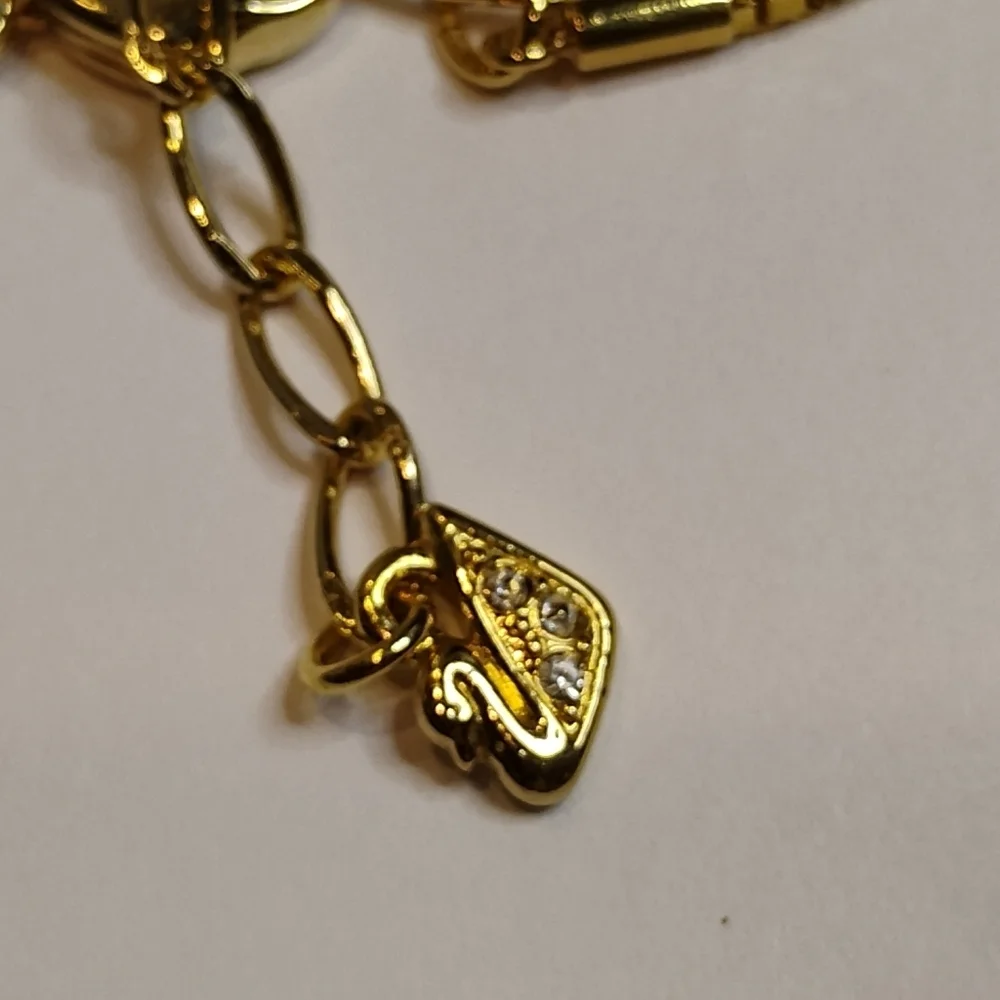 Signed Art Deco Swarovski Gold Tone Harpers‎ Pendant Necklace